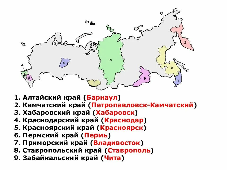 География 8 класс края россии. Карта краев России. Края РФ. Края РФ список. Края РФ на карте.