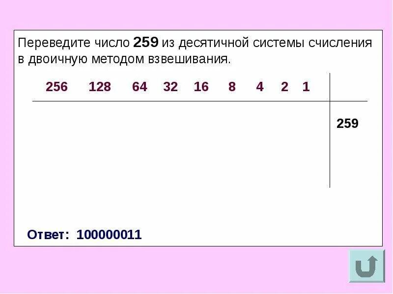 Перевести 123 из десятичной системы в двоичную. Число 128 в десятичной системе счисления перевести в двоичную. переведите число 259 из десятичной системы счисления в двоичную. перевести число 123 из десятичной системы в двоичную. переведите из десятичной системы счисления в двоичную 123.