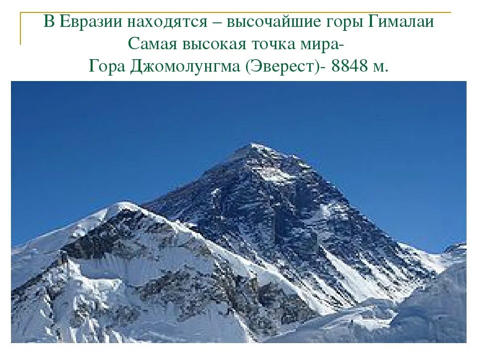 Самая высокая точка Евразии. Самые высокие горы Евразии. Самая высокая точка в мире на карте. Наивысшая точка гор Гималаи.