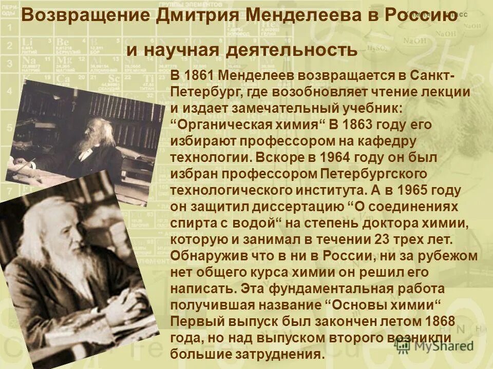 Доклад на тему менделеев. Д И Менделеев биография. Сообщение о Менделееве.