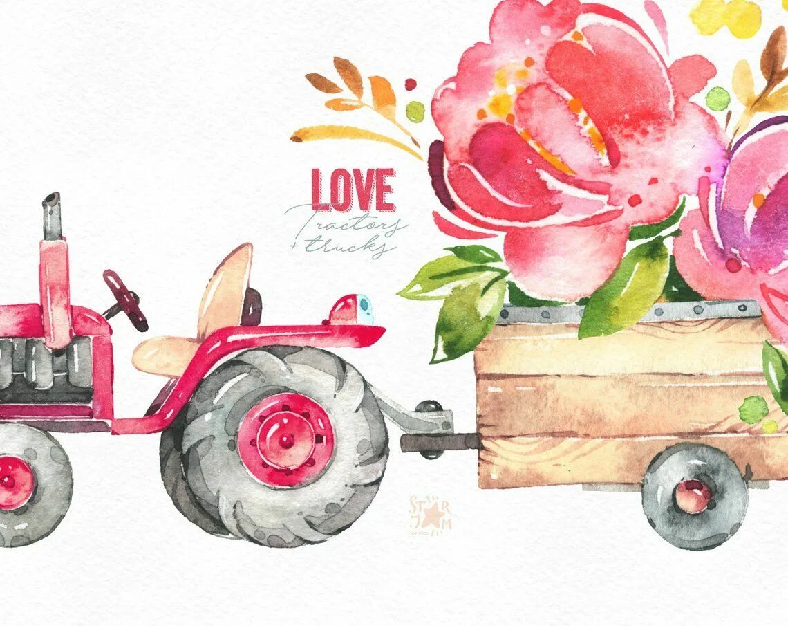 Love tractor. Трактор акварель. Грузовик акварель. Акварель ль с трактором. Трактор лова.