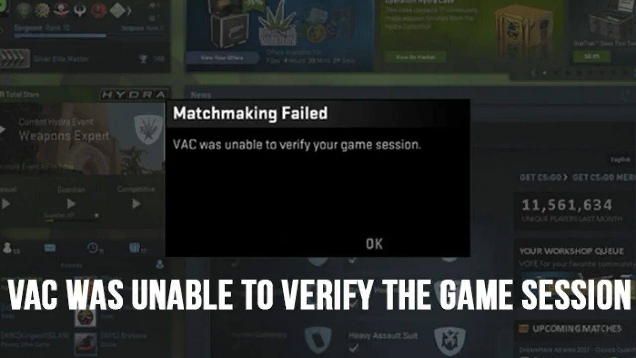 Internal provider error маркет кс го. VAC. VAC was unable to verify the game session CS go. Ошибка ВАК. Ошибка верификации VAC КСГО С.