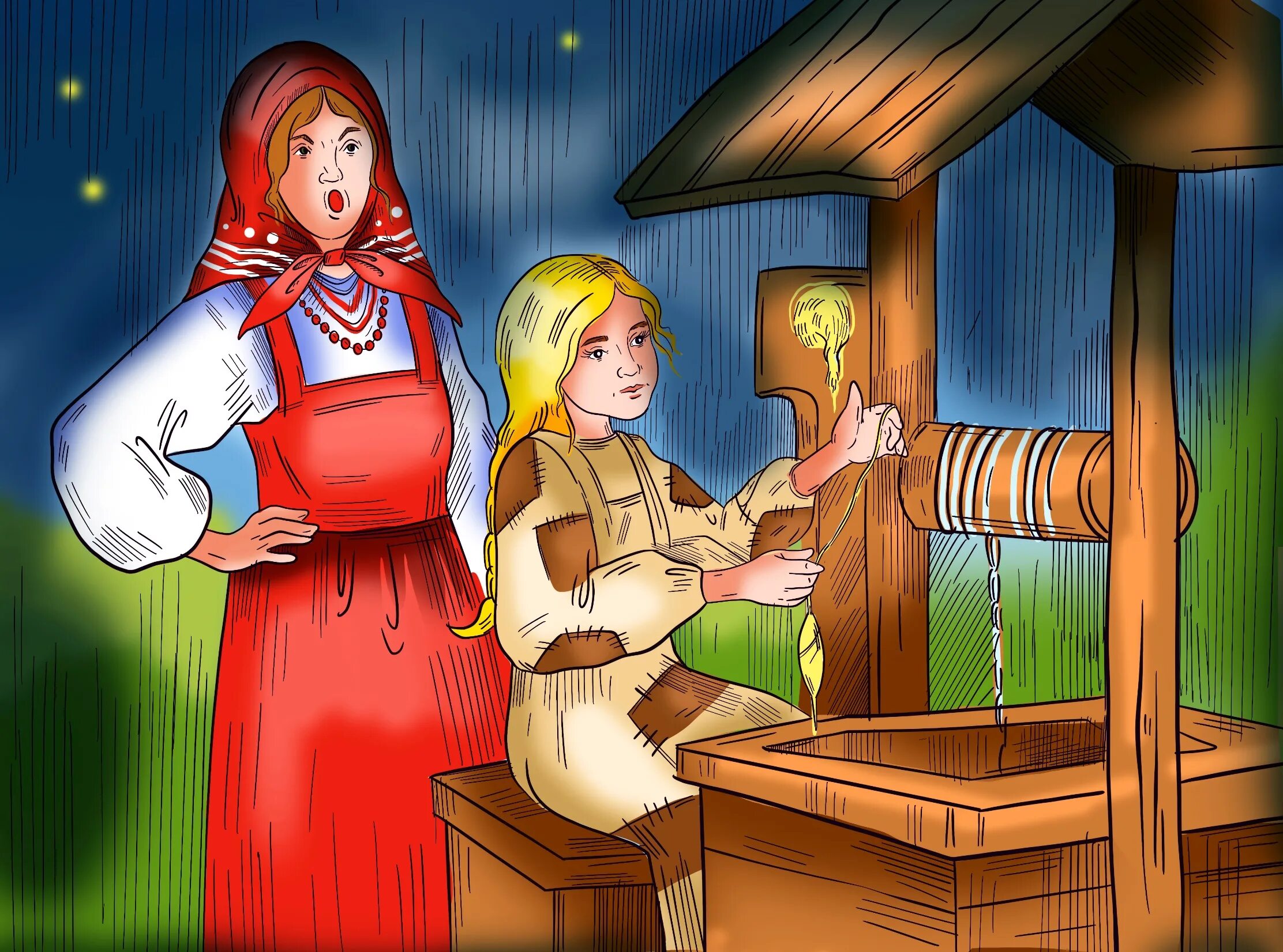 Морозко мачеха. "Падчерица и Мачехина дочка" иллюстрации к сказке. Мачеха и падчерица из Морозко. Морозко Мачехина дочка.