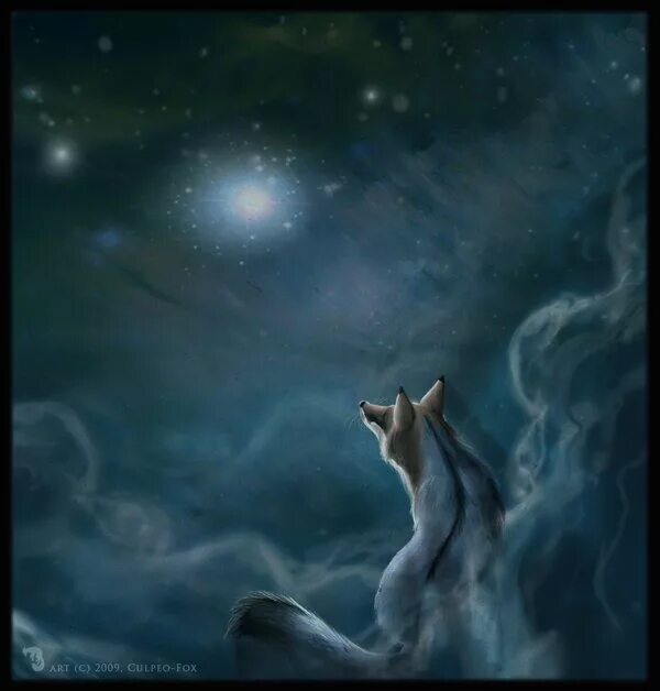 лунная лиса. лунная лиса. лиса луна. мистические животные. лисица луна.