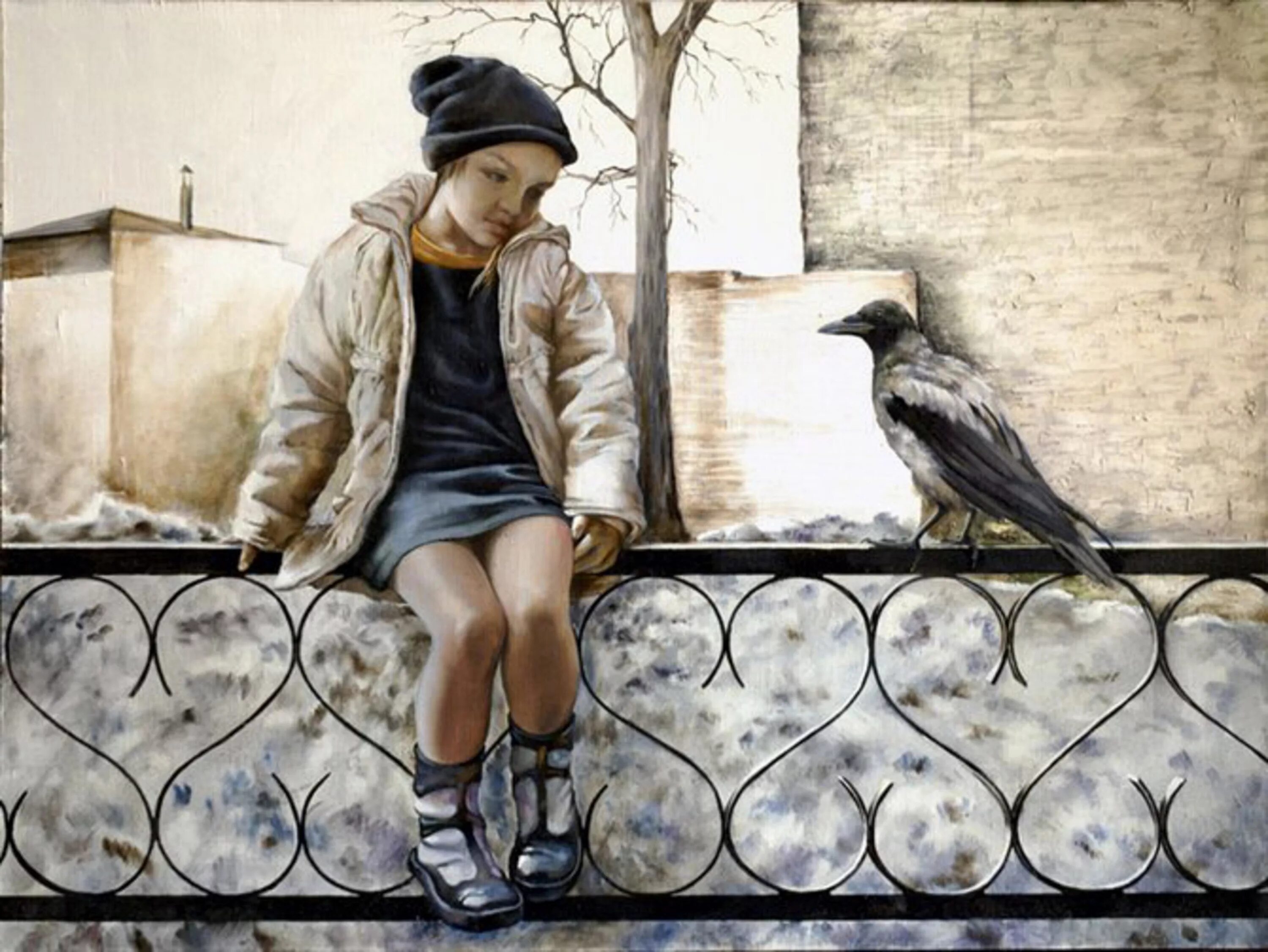 Мальчик и птица оскар. Картины Сергея Ковалевского.