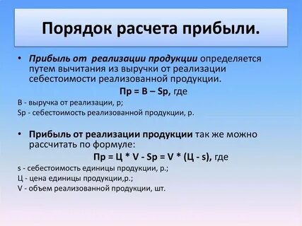 Расчет финансовых результатов от реализации
