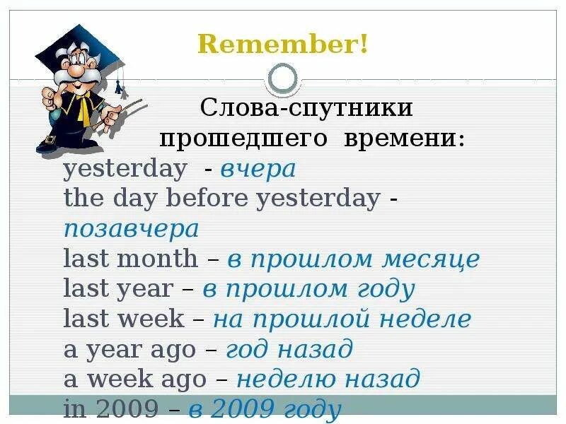 Слово пришел какое время. Приходит время слова. Слова спутники прошедшего времени. Текст на английском в прошедшем времени. Английские слова прошедшего времени.