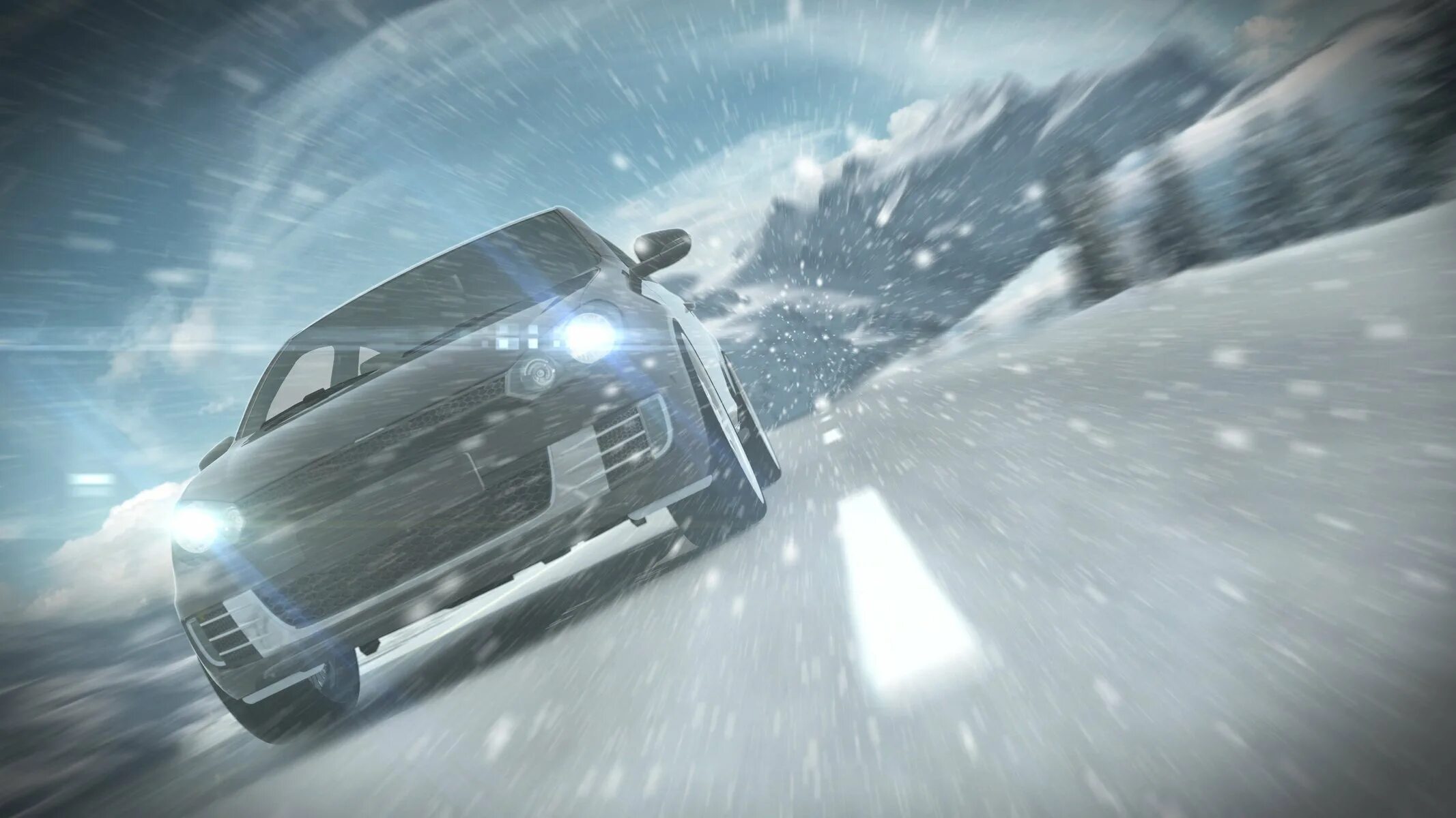 Машина в снегу. Машина в снегопад. Авто в метель. Машина на зимней дороге.