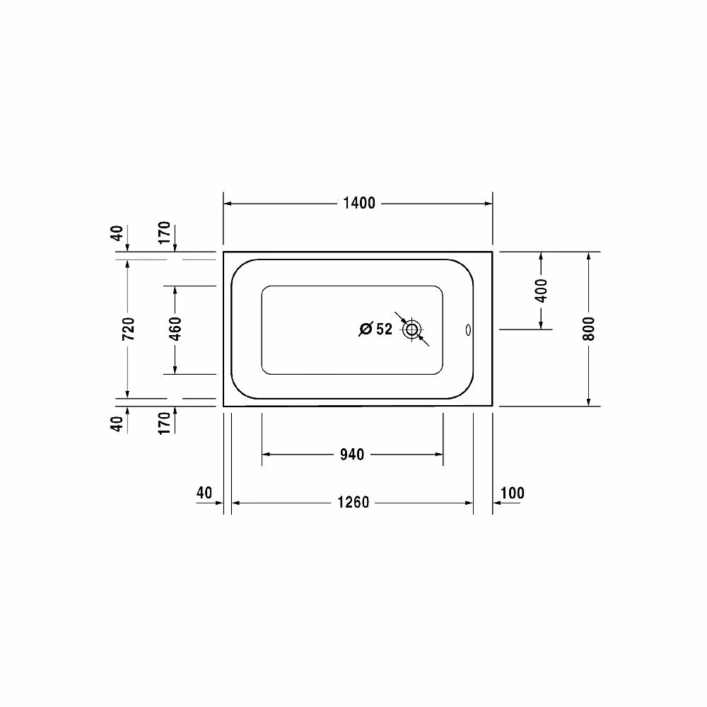 Ванна Duravit DURASTYLE. DURASTYLE 700233. Ванна Duravit чертеж. Ванна 1400х800.