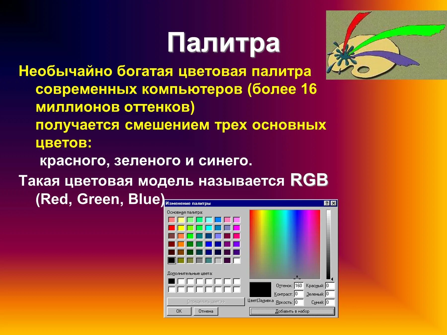 Палитра на компьютере. Цвета в палитре Информатика. Цветовая палитра на компьютере. Палитра цветов Информатика. Цветная палитра для ПК.