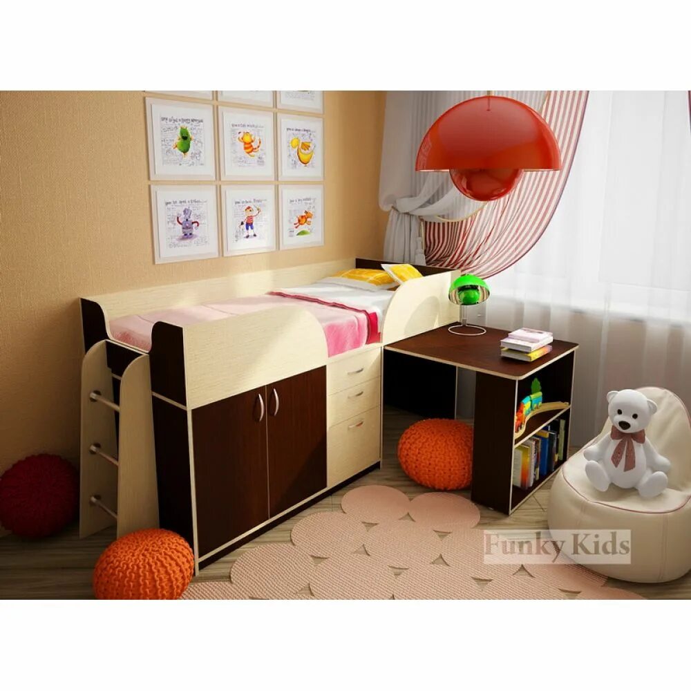 Мебель фанки кидз. Двухъярусная кровать фанки кидз 19. Funky kids мебель чердак оранжевая. Фанки кидз 10. Детская кровать с выдвижным столом оранжево зеленая.