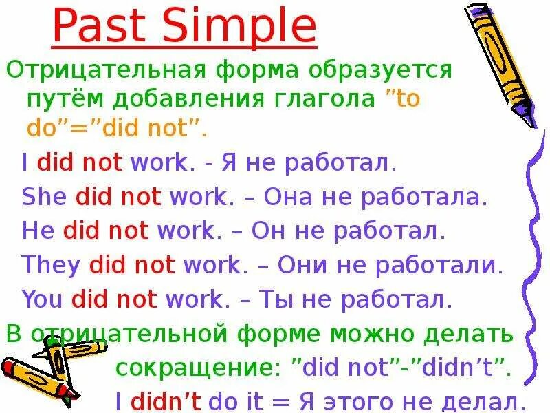 Глаголы в правильной отрицательной форме. Past simple как образуется 4 класс. Объяснение времени past simple. Правила past simple в английском языке 4 класс. Как образуются предложения в past simple.