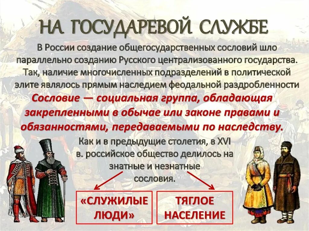 Положение знатных людей в московском государстве. Сословия России 16 век. Сословия 16 века в России. Служилые и тяглые сословия. Сословия Руси 16 века.