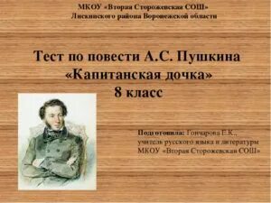 Тестирование по капитанской дочке 8 класс. Тестирование по капитанской дочке 8 класс
