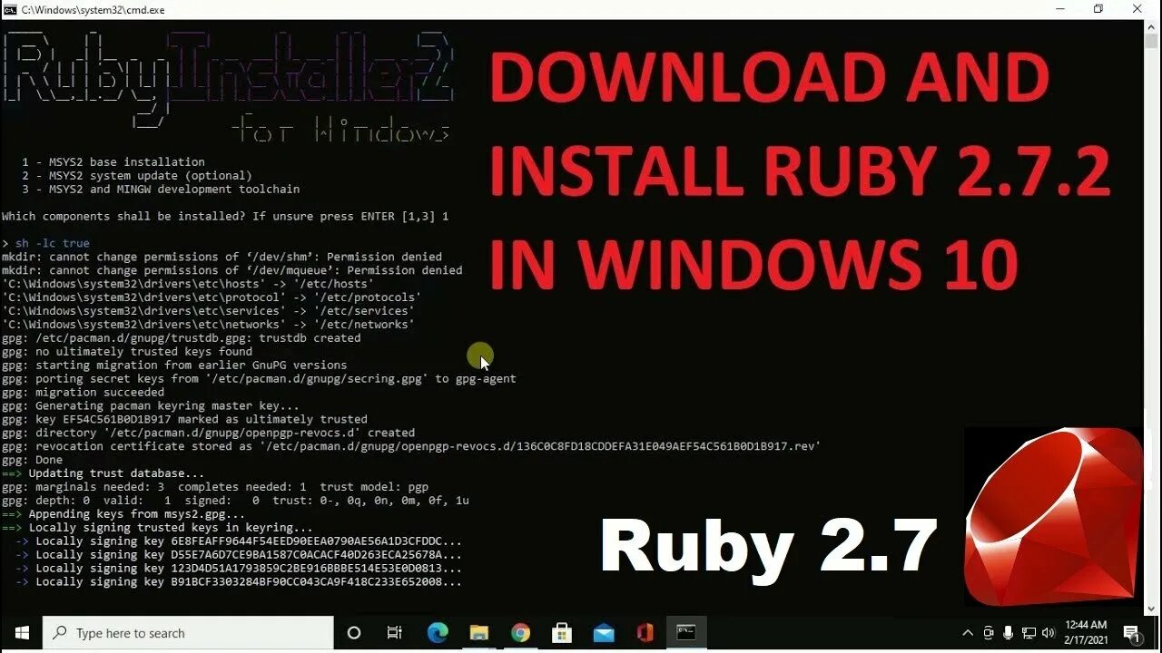 Msys2. Ruby Windows. How to use for in Ruby.