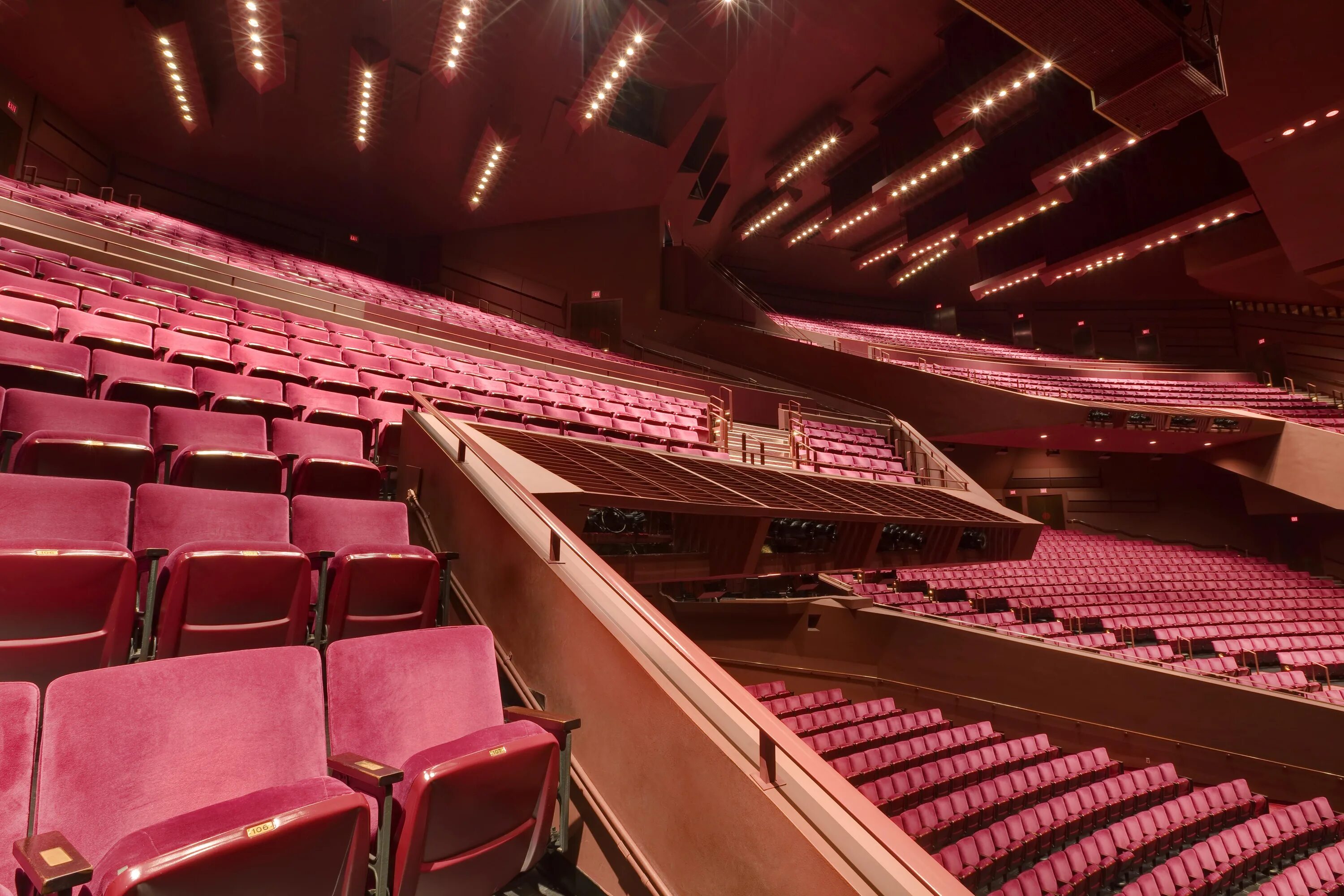 Hall seat. Segerstrom center for the arts. colorful seats in theater. seating.