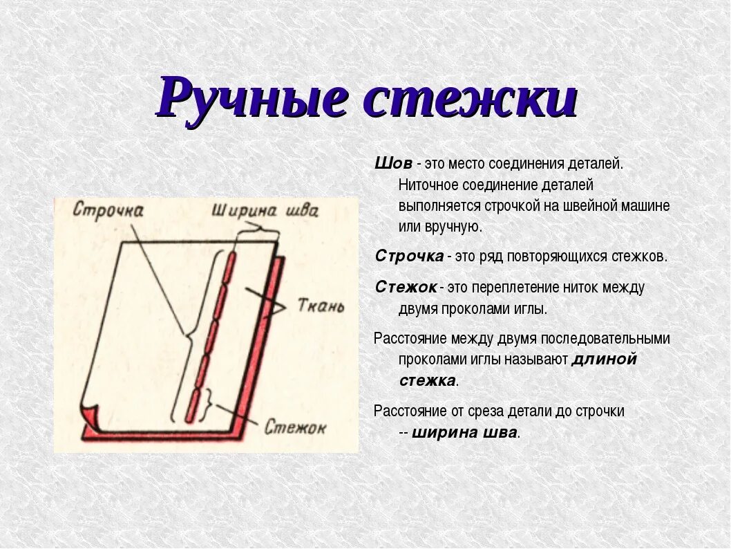 Временное ниточное соединение. Технология швы 5 класс швы. Ручные Стежки. Ниточное соединение деталей. Ручные швы таблица.