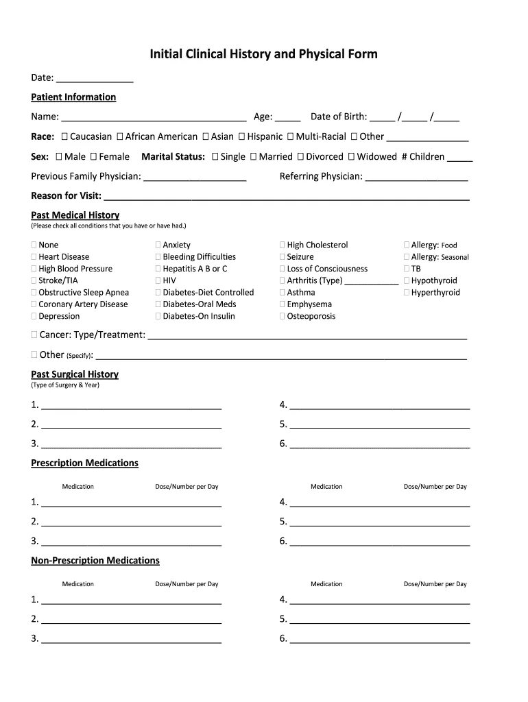 Physical form. Medical History Template. Prescription Template. American Prescription Template. Medical History blank.