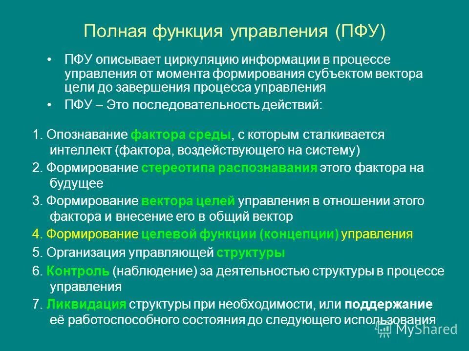 Пфу регресс. Полная функция управления. Полная функция управления КОБ. ПФУ полная функция управления. Этапы полной функции управления.