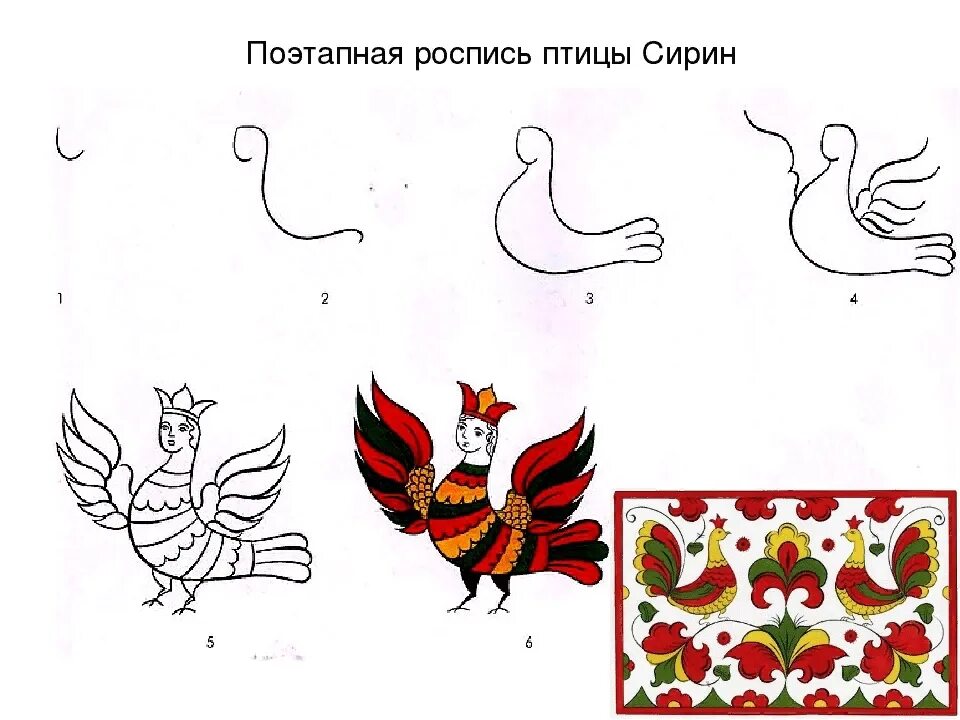 Рисунок птицы 5 класс. Элементы пермогорской росписи птица Сирин. Пермогорская роспись птица Сирин. Птица Сирин в пермогорской росписи. Пермогорская роспись птица Сирин поэтапно.