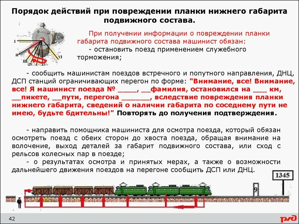 Информацию о том как должны. Планка Нижнего габарита на ж/д действия машиниста. Порядок действий при повреждении планки Нижнего габарита. Порядок действий при железнодорожных. Действия при закреплении подвижного состава.