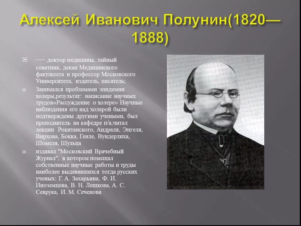 Алексеев е п. А И Полунин патологическая анатомия. Основоположники Отечественной патологической анатомии.