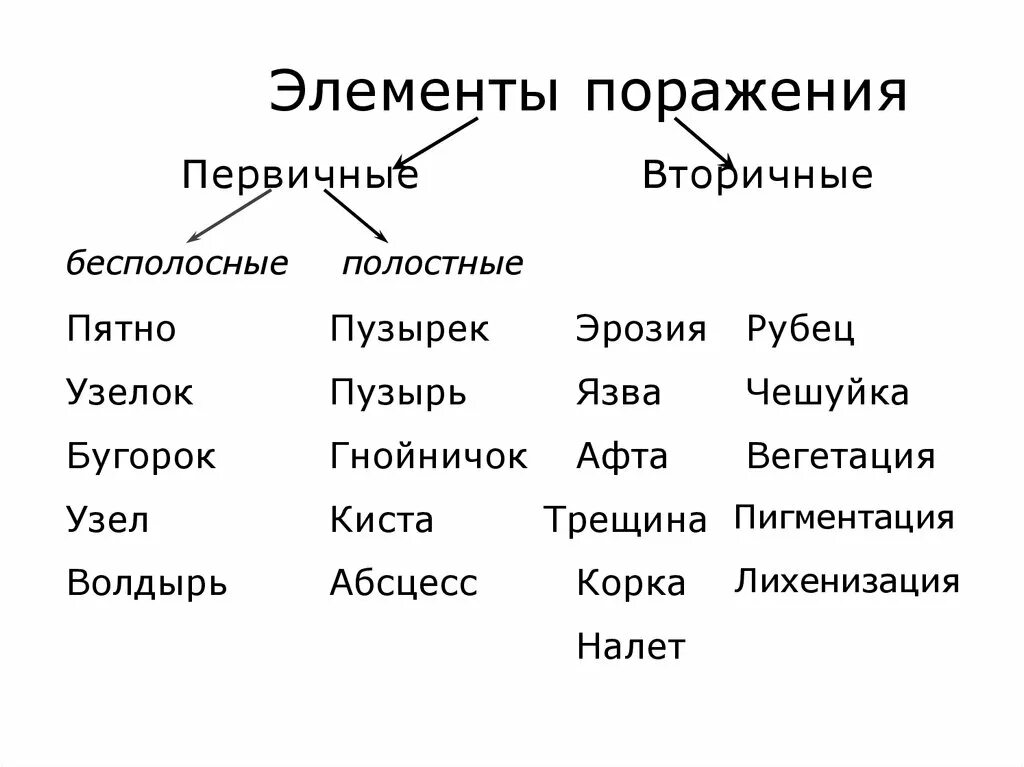 Вторичные элементы поражения