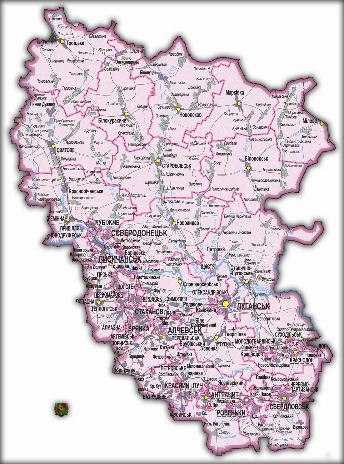 Карта где находится луганская область. Карта Луганской области. Карта Луганской области подробная. Ката Луганскойобласти. Районы Луганской области на карте.