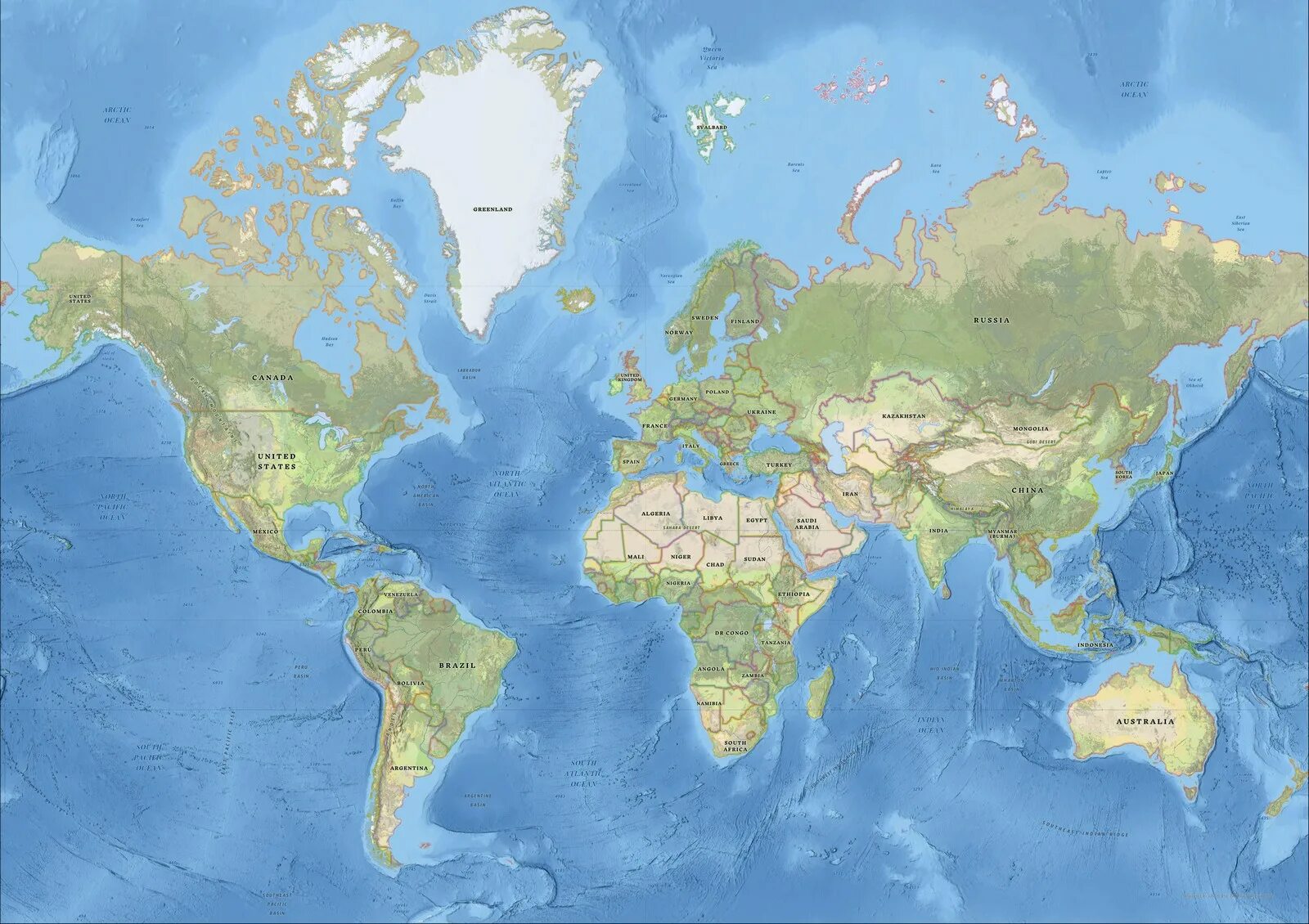 Physical world. National Geographic World Map.