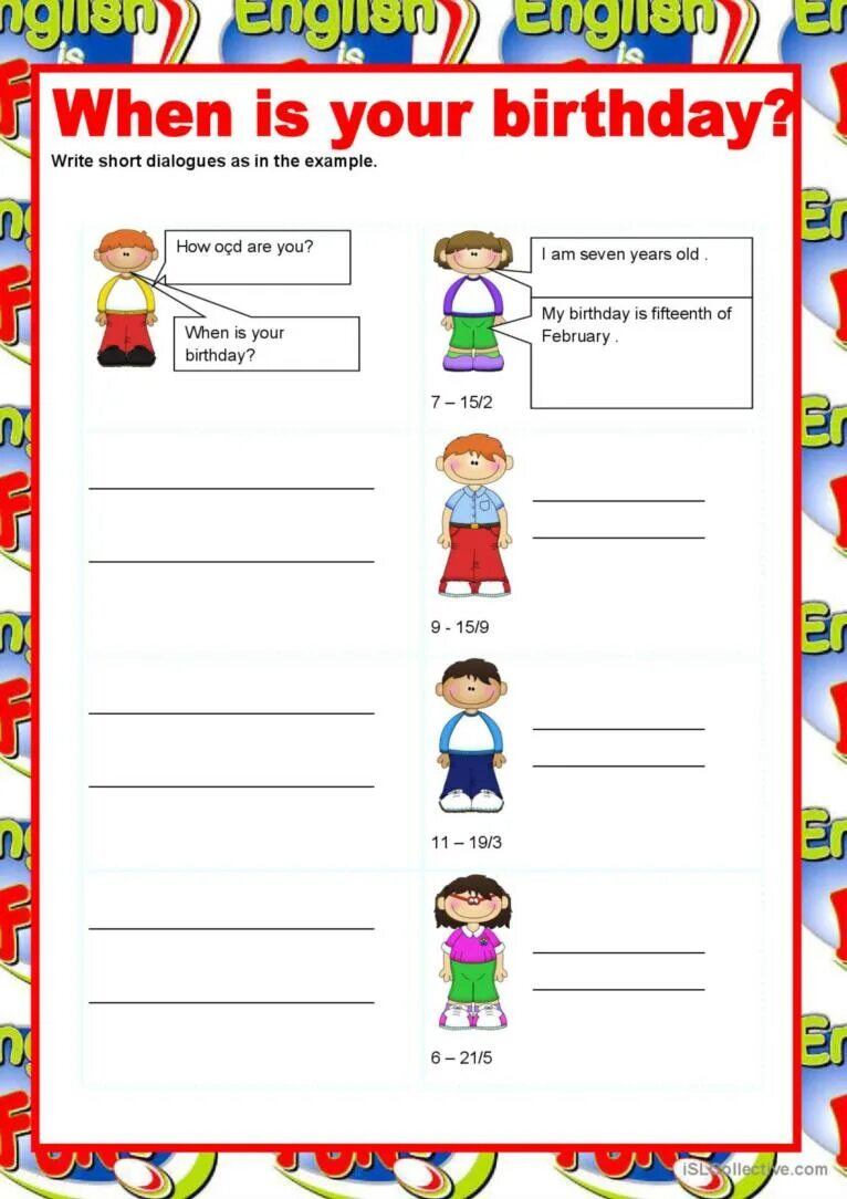 When is your Birthday. День рождения на английском упражнения. When is your Birthday Worksheets.