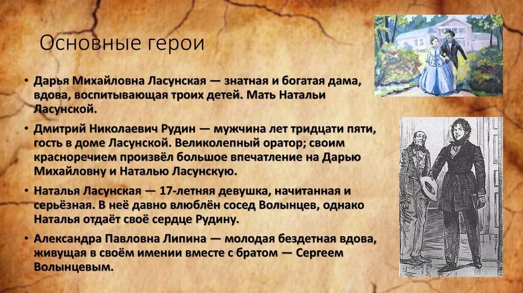 Что ели герои произведения. Герои произведения Рудин. Рудин характеристика героя.