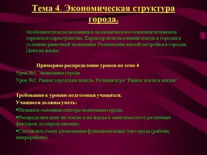 Социально экономическая структура города