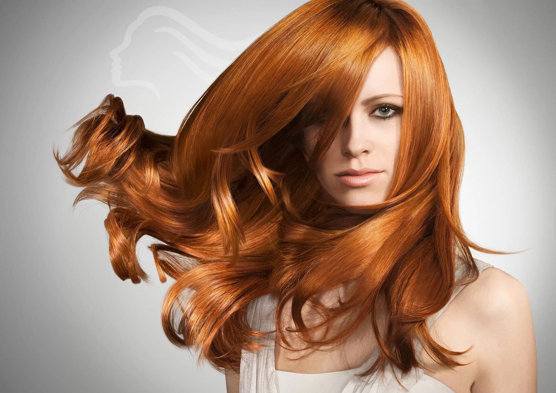 медный цвет волос. красивые волосы. нина бернс рыжие волосы. рыжие девушки. фон для парикмахерской.