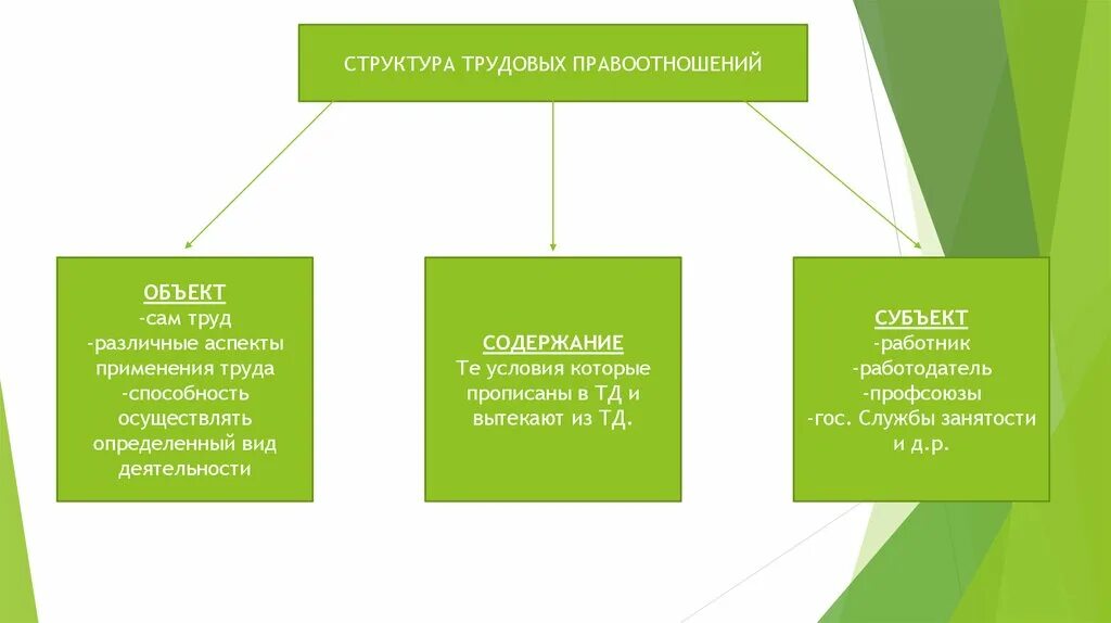 Структура трудовых правоотношений. Структура трудовых правоотношений схема. Структура правовых трудовых правоотношений. Элементы структуры трудового правоотношения. Трудовое право 7 класс кратко