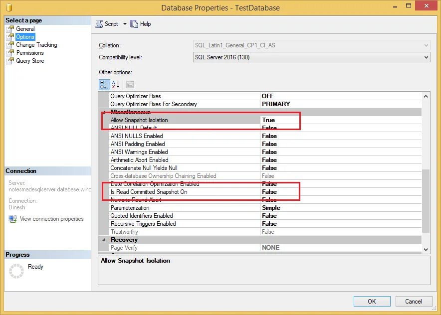 Database property. Database property