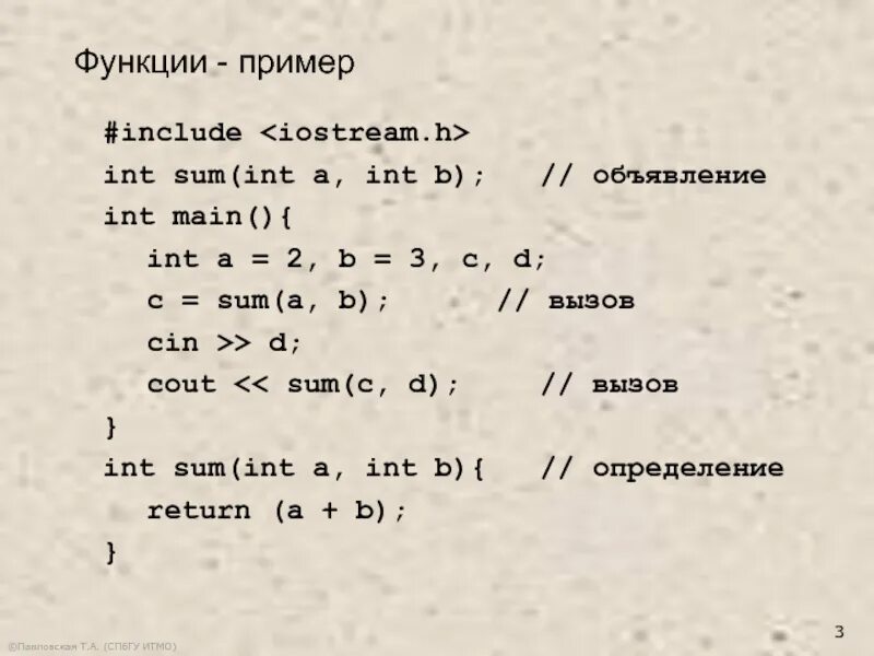 INT sum(INT& F, INT& D);. INT main. INT B quint8. Sum(a,b): Return a+b. Функция int main