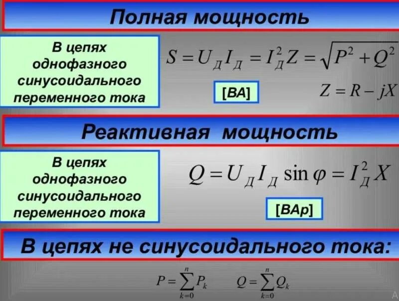 Определить полную мощность элемента. Формула реактивной мощности в цепи переменного тока. реактивная мощность цепи переменного синусоидального тока. полная мощность цепи переменного синусоидального тока.... формула активной мощности в цепи переменного тока.