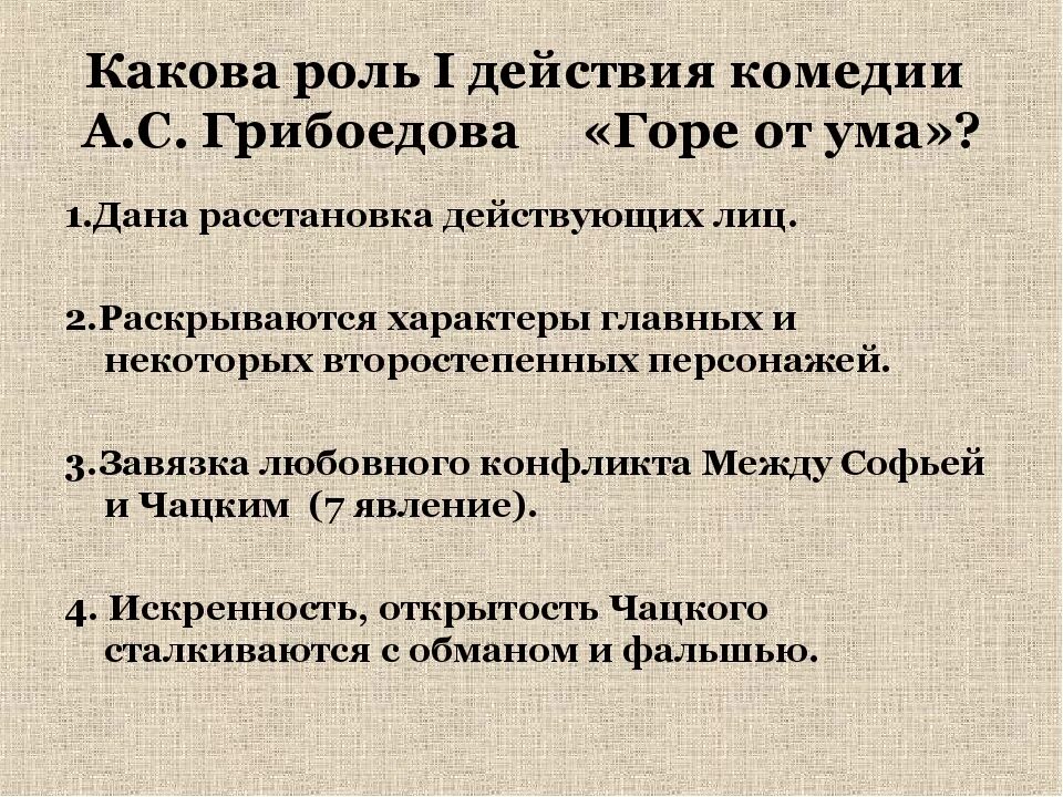 Что является завязкой пьесы горе от ума. Второстепенные герои комедии горе от ума. горе от ума анализ. действующие лица комедии горе от ума. действия комедии горе от ума.