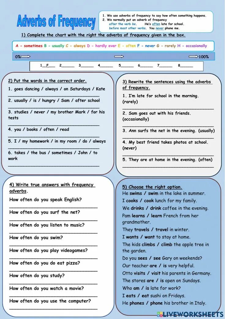 Write the adverbs in the correct column. Adverbs of frequency. present simple adverbs of frequency. present simple adverbs of frequency worksheets. adverbs of frequency worksheets.