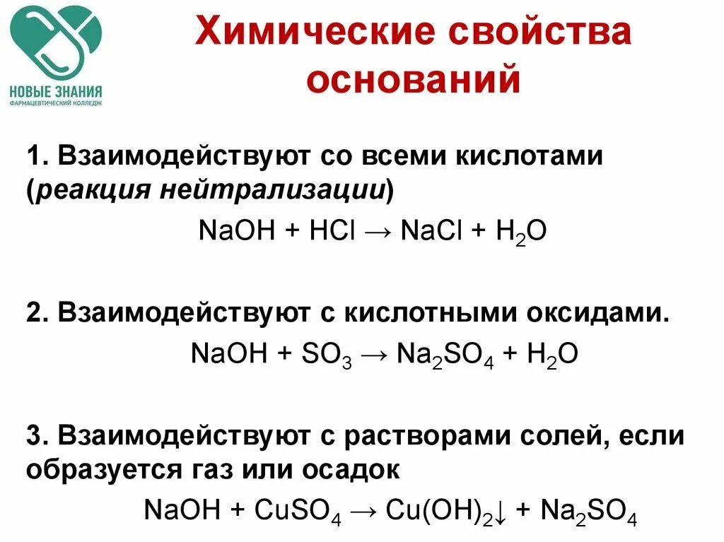 Химические реакции оснований 8 класс