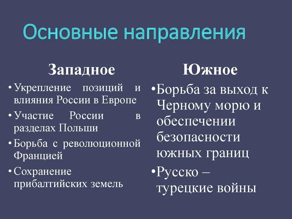 Определите направление внешней политики екатерины 2