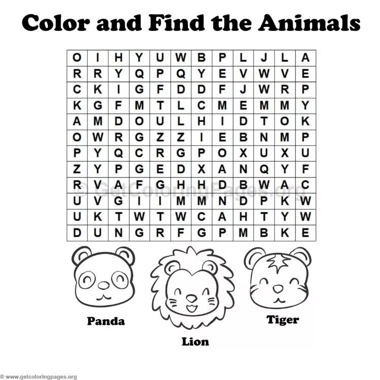 Animals wordsearch