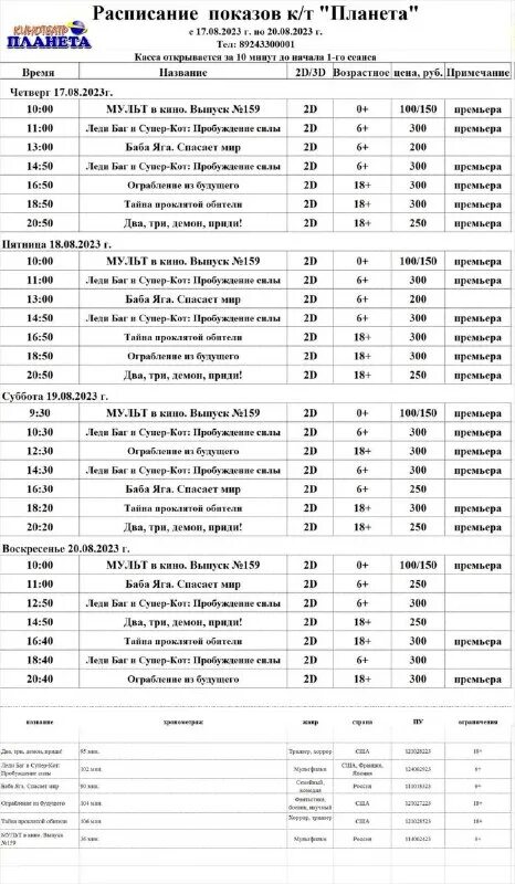 кинотеатр планета мирный афиша