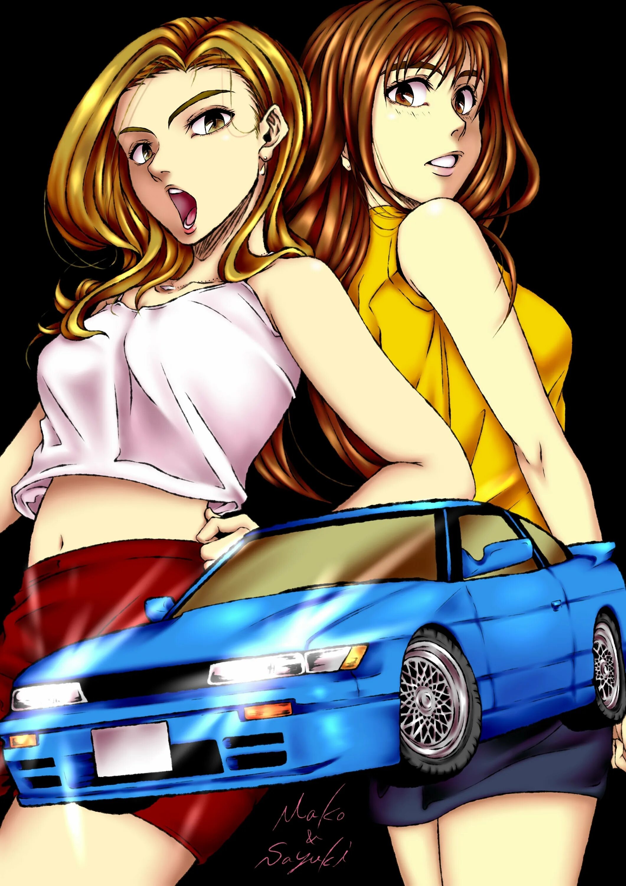 Мако и Саюки initial d. Инициал ди Ниссан. Саюки initial d. Машина мако Инициал ди. Вые ди