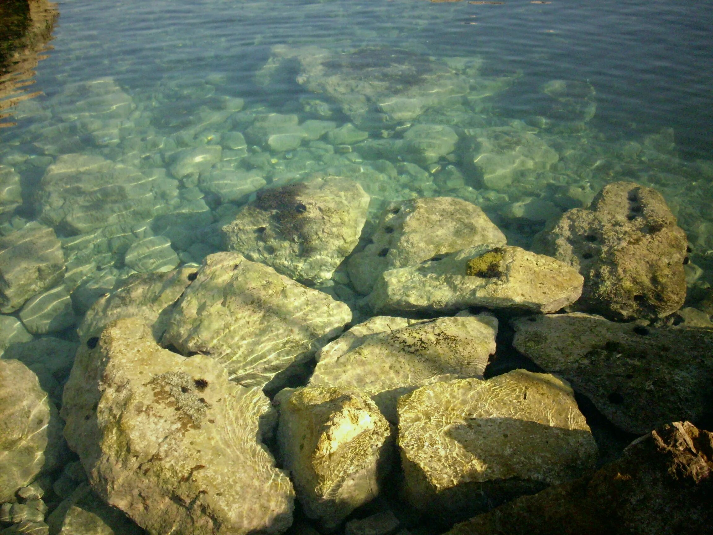 И тихая прозрачная вода. Подводный камень. Камни на дне моря. Прозрачная вода. Камни под водой.