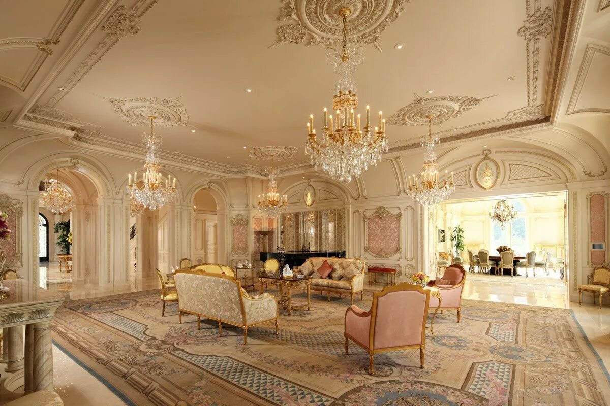 Красивый интерьер гостиной. Интерьер гостиной дорого богато. Дворец luxury antonovich. Стиль барокко рококо ампир. Резиденция версаль рублевка.