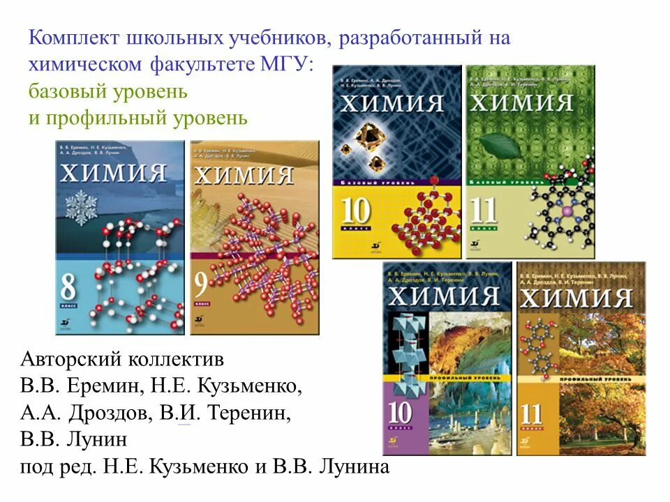 Еремин в.в., Кузьменко н.е., Теренин в.и., Дроздов а.а.,. Еремин в.в., Кузьменко н.е. химия. 10 Кл. (Базовый уровень). Дрофа. Ерёмин химия 10 класс профильный уровень. Еремин в.в., Кузьменко н.е., Теренин в.и. и др./ Под ред. Лунина в.в.. Учебник химия 11 еремин