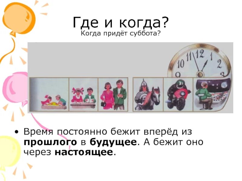 Когда приходит суббота. Прошлое настоящее будущее для детей. Время прошлое настоящее будущее. Понятие прошлое настоящее будущее. Прошлое настоящее будущее картинки для детей.