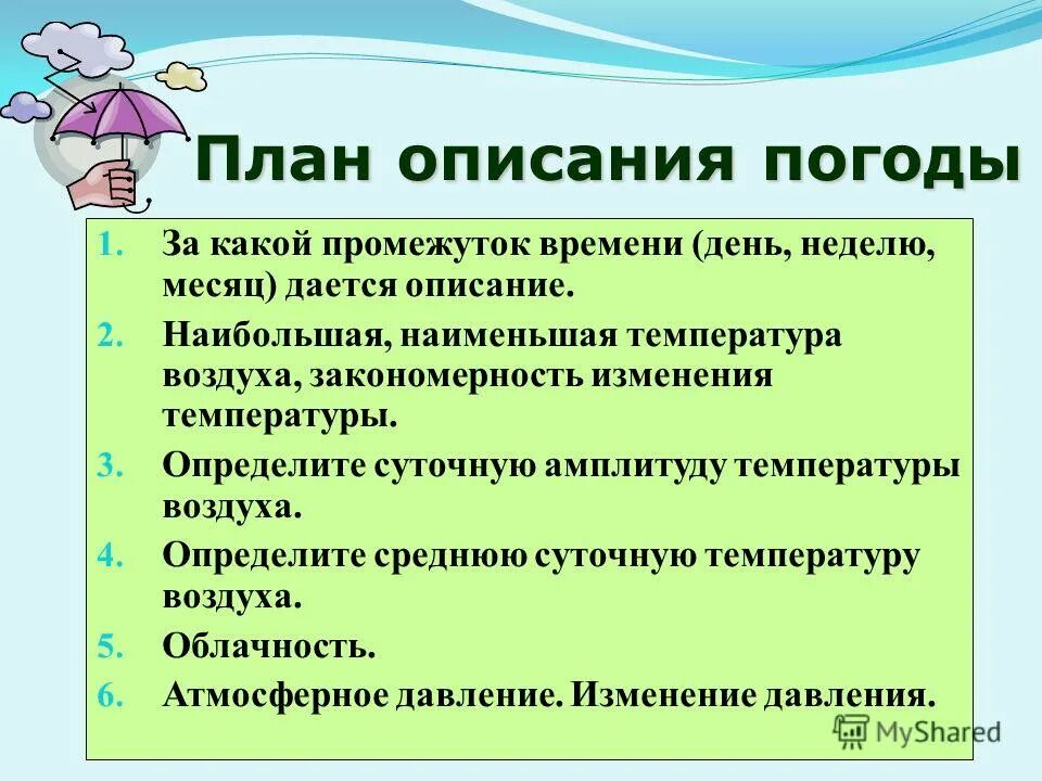 План описания погоды. План описания погоды 6 класс. Описание погоды по плану. Описание погоды по географии.