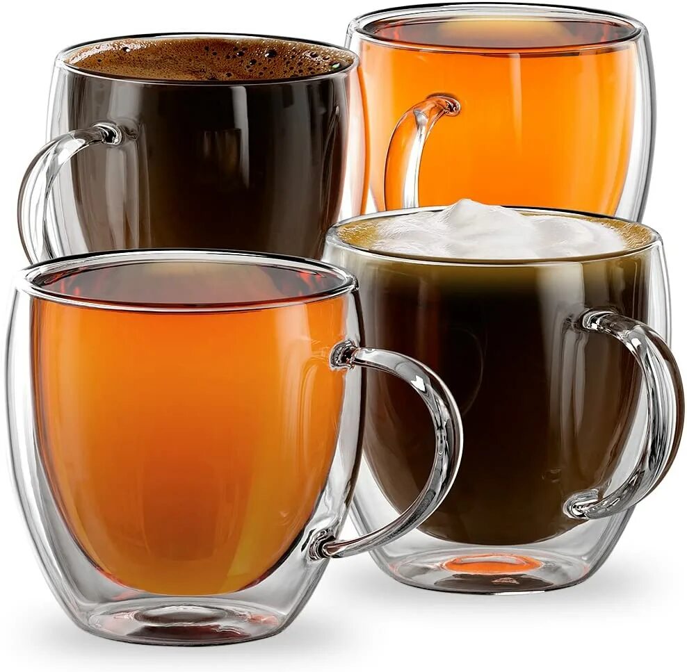 Чашка для кофе с двойными стенками. (2 шт. Кружка необжигающая стеклянная 450 мл, с двойными стенками (набор 2 шт). Стаканы nespresso для латте. Стаканы с двойным дном для кофе.